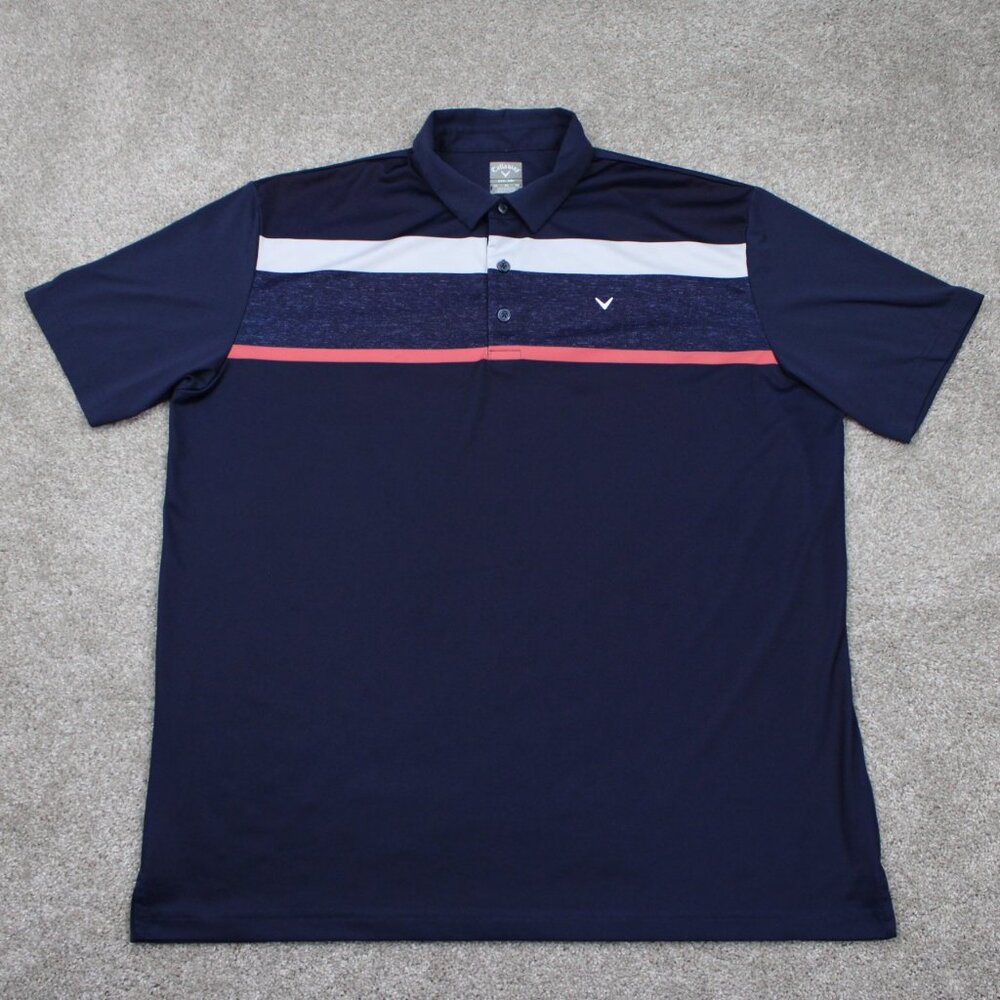 Callaway Opti-Dri Polo‎ Shirt Mens XL Blue/Pink/White Golf Short Sleeve Pullover